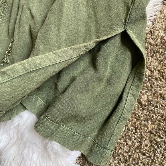 Geeta Tunic Top Over Shirt Embroidered Bohemian Button Front Green Rayon India - Picture 6 of 10